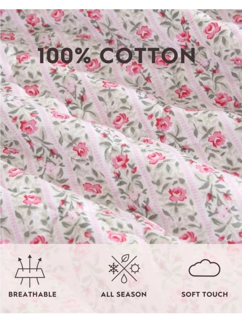 Pink Floral Striped KING 3 Pc. Quilt Set ~ 100% Cotton ~ Timeless All Seasons - Picture 14 of 16